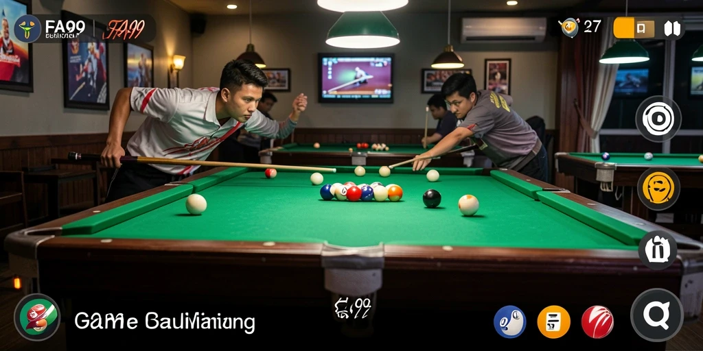 Tampilan antarmuka game Billiard FA99 yang menarik dan interaktif.