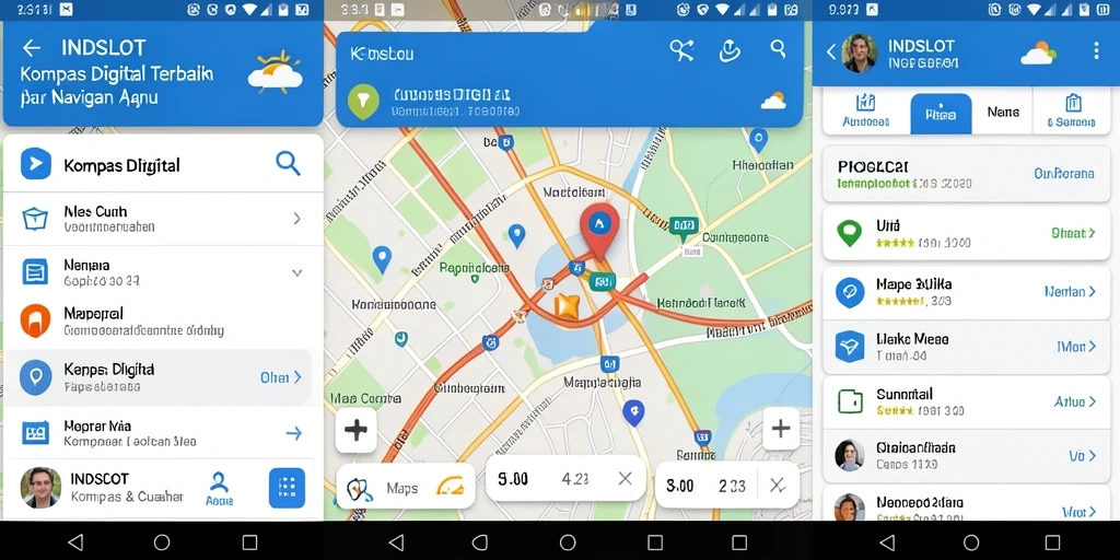 Tampilan antarmuka utama INDSLOT menampilkan fungsi Kompas Digital yang intuitif.